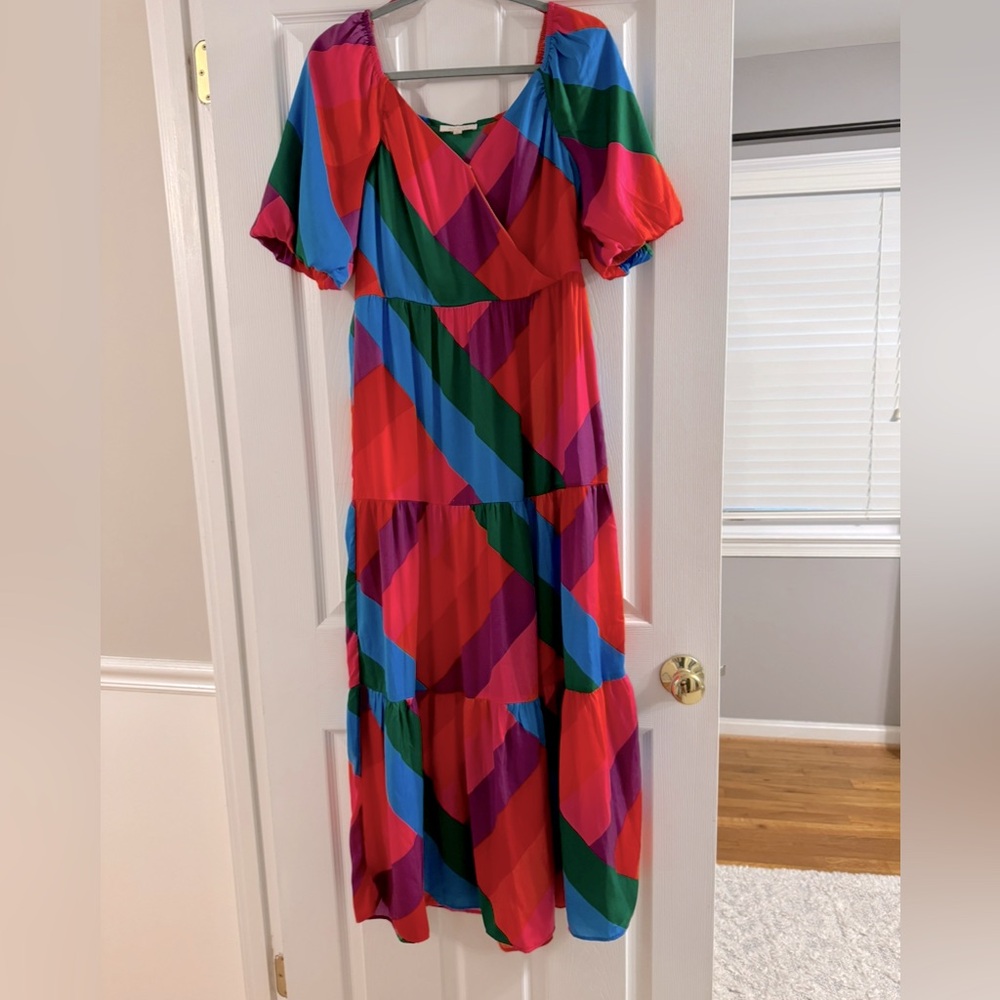 Skies Are Blue colorful satin maxi dress